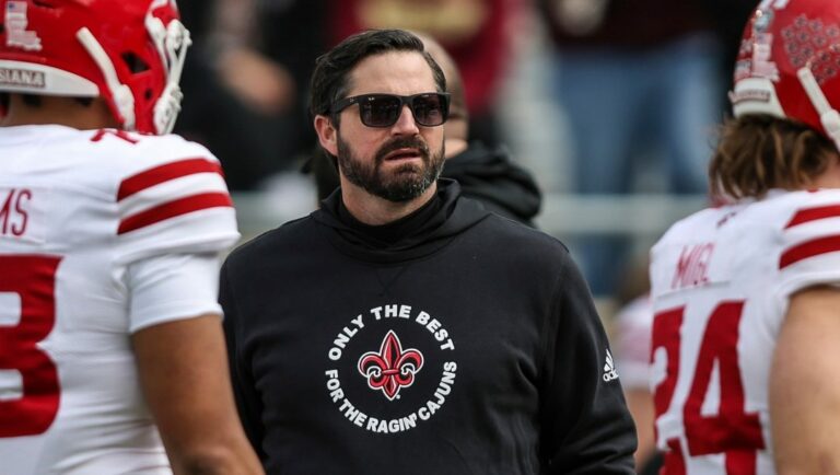 Louisiana head coach Michael Desormeaux walks the field before an NCAA college football game against Florida State on Saturday, Nov. 19, 2022, in Tallahassee, Fla.