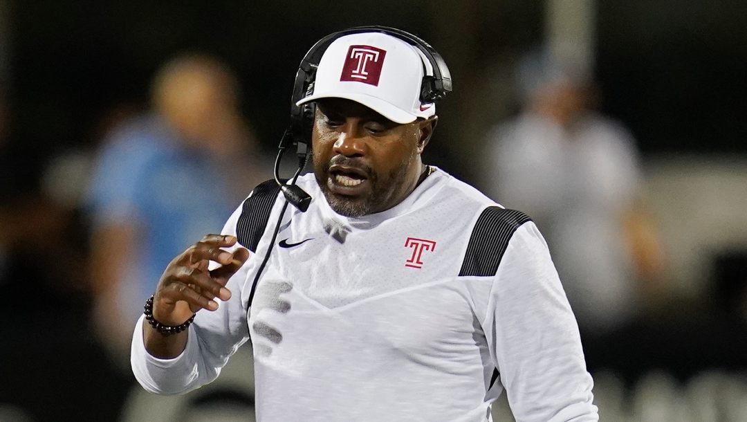 Temple coach Stan Drayton paces the sideline during the first half of the team's NCAA college football game against Central Florida, Thursday, Oct. 13, 2022, in Orlando, Fla.