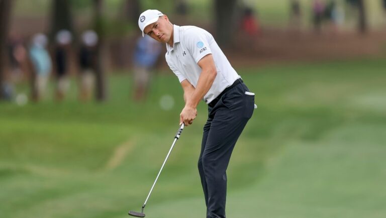 Jordan Spieth putts on the 10th hole during the third round of the Valspar Championship golf tournament Saturday, March 18, 2023, at Innisbrook in Palm Harbor, Fla.