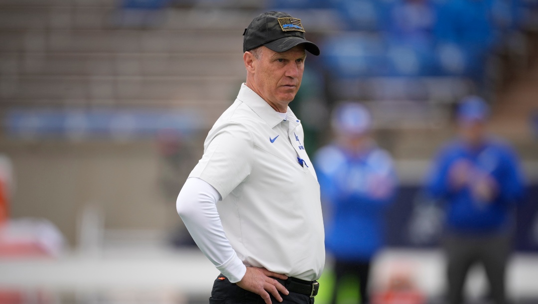 Air Force head coach Troy Calhoun warms up before an NCAA college football game Saturday, Sept. 10, 2022, at Air Force Academy, Colo. (AP Photo/David Zalubowski)