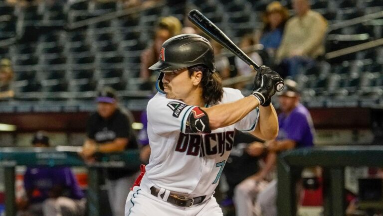 Arizona Diamondbacks' Corbin Carroll bats while playing the Colorado Rockies during a baseball game Thursday, June 1, 2023, in Phoenix. (AP Photo/Darryl Webb)