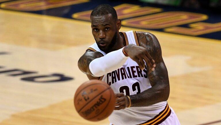 LeBron James #23 of the Cleveland Cavaliers passes the ball during the first half against the Golden State Warriors in Game 6.