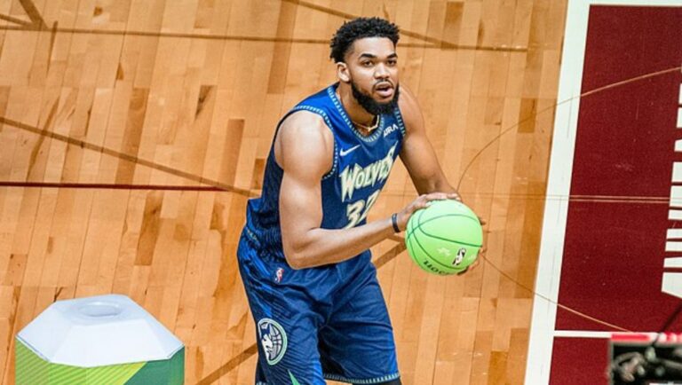 Karl-Anthony Towns at the 3-Point Shooting Contest during the 2022 NBA All-Star Weekend in Cleveland.