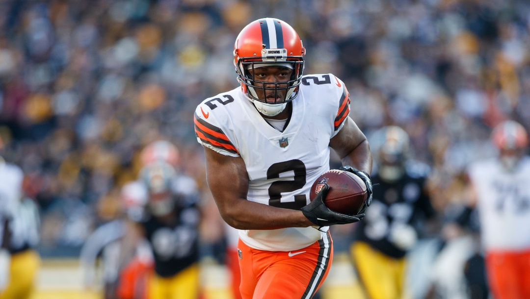 Cleveland Browns wide receiver Amari Cooper (2) catches a pass during an NFL football game, Sunday, Jan. 8, 2023, in Pittsburgh, PA.