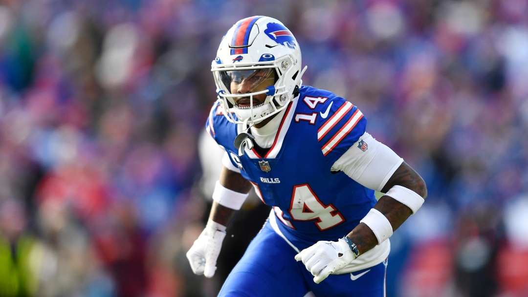 Buffalo Bills wide receiver Stefon Diggs (14) runs a route during the first half of an NFL wild-card playoff football game against the Miami Dolphins, Sunday, Jan. 15, 2023, in Orchard Park, N.Y.