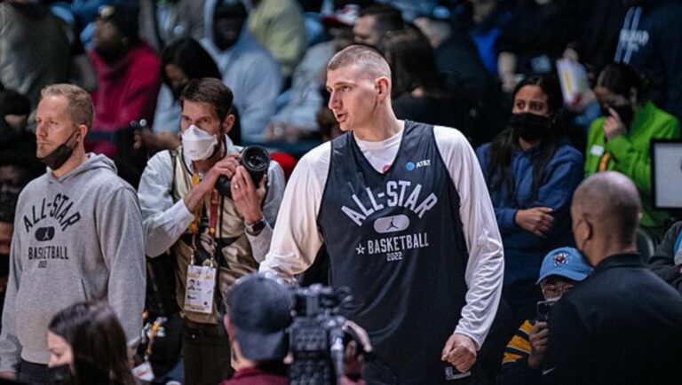 Nikola Jokic during the 2022 NBA All-Star Game practice day in Cleveland.