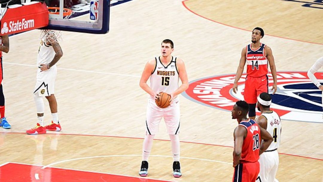 Nikola Jokic taking a free throw shot against the Washington Wizards in their regular season game in January 2020.