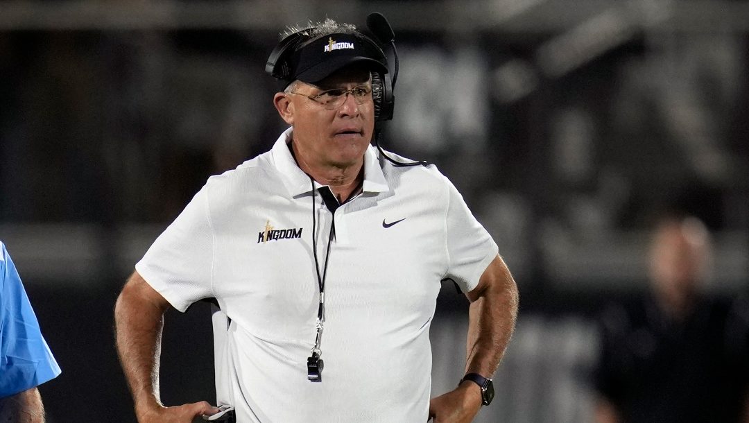 Central Florida head coach Gus Malzahn watches play during the first half of the NCAA college football team's annual spring game, Friday, April 14, 2023, in Orlando, Fla.
