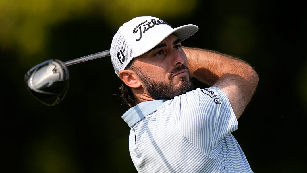 Max Homa watches his tee shot on the sixth hole during the first round of the PGA Championship golf tournament at Oak Hill Country Club on Thursday, May 18, 2023, in Pittsford, N.Y.