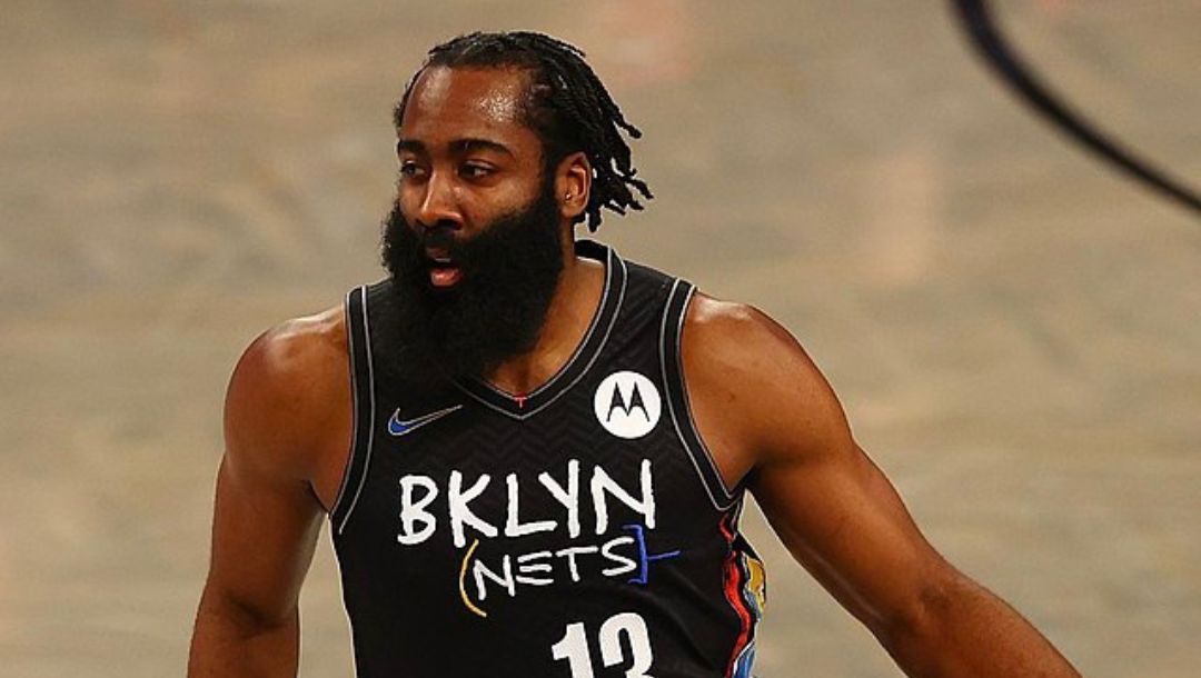 James Harden seeing action for the Brooklyn Nets in an NBA game in March 2021.