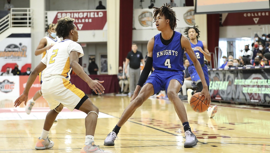 Gil St. Bernard's Naasir Cunningham #4 in action against Simeon Academy during a high school basketball game at the Hoophall Classic, Saturday, January 15, 2022, in Springfield, MA.