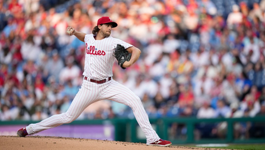 Philadelphia Phillies' Aaron Nola plays during a baseball game, Tuesday, May 9, 2023, in Philadelphia.