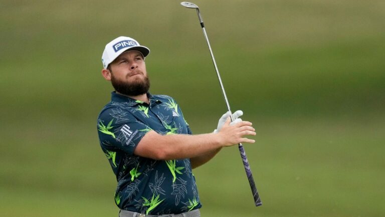 Tyrrell Hatton hits from the fairway on the 10th hole during the first round of the U.S. Open golf tournament at Los Angeles Country Club on Thursday, June 15, 2023, in Los Angeles.
