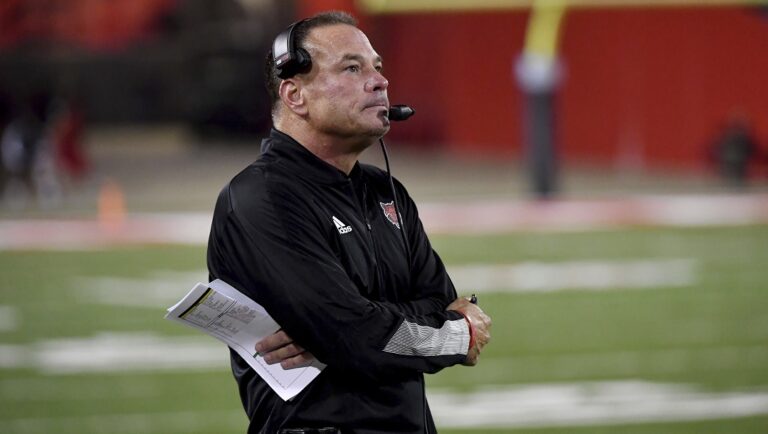 Arkansas State coach Butch Jones against Coastal Carolina during an NCAA college football game Thursday, Oct. 7, 2021, in Jonesboro, Ark.