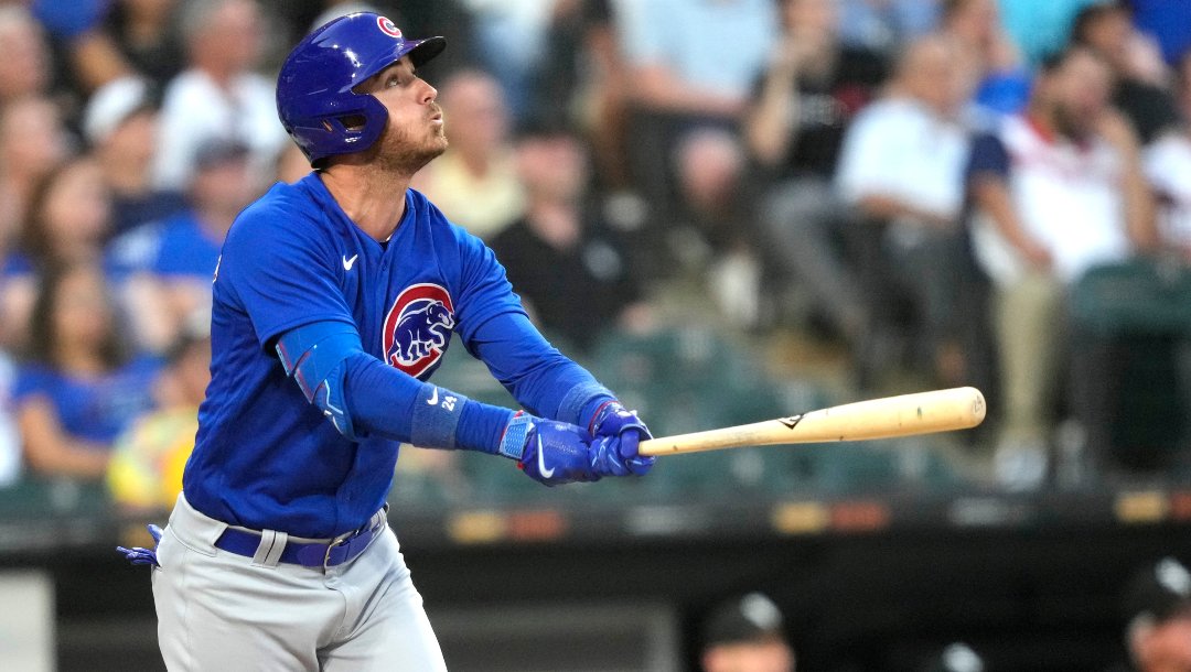 Chicago Cubs' Cody Bellinger watches his fly ball during a baseball game against the Chicago White Sox Tuesday, July 25, 2023, in Chicago.