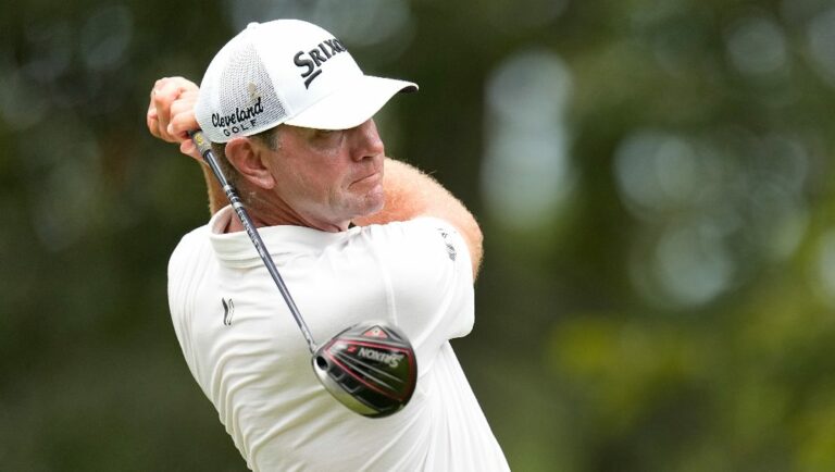 Lucas Glover hits from the seventh tee during the third round of the St. Jude Championship golf tournament Saturday, Aug. 12, 2023, in Memphis, Tenn.