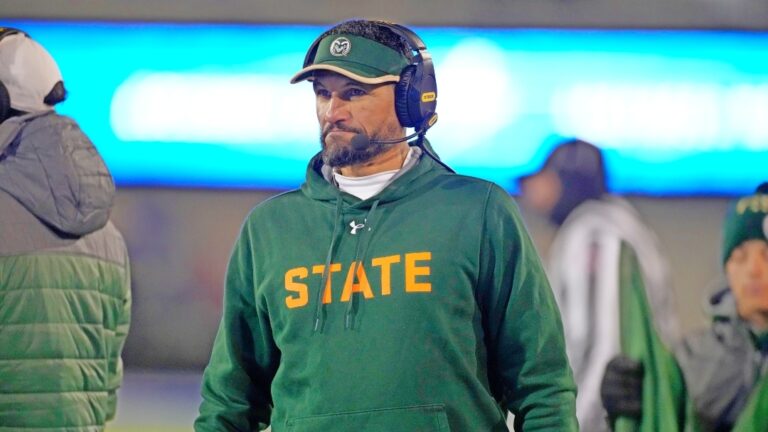 Colorado State coach Jay Norvell watches during the second half of the team's NCAA college football game against Air Force on Saturday, Nov. 19, 2022, at Air Force Academy, Colo. (AP Photo/David Zalubowski)