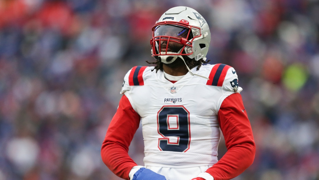 New England Patriots linebacker Matthew Judon (9) looks on during the first half of an NFL football game against the Buffalo Bills on Sunday, Jan. 8, 2023, in Orchard Park, N.Y. (AP Photo/Joshua Bessex)
