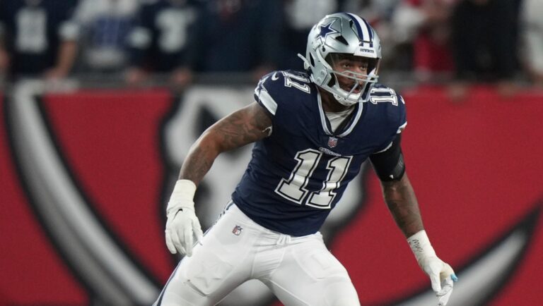 Dallas Cowboys linebacker Micah Parsons (11) runs to tackle the ball carrier during an NFL wild-card football game against the Tampa Bay Buccaneers, Monday, Jan. 16, 2023, in Tampa, Fla. (AP Photo/Peter Joneleit)