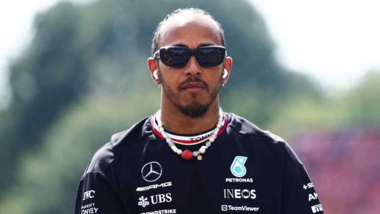 Lewis Hamilton of Mercedes at drivers parade before the Formula 1 Italian Grand Prix at Autodromo Nazionale di Monza in Monza, Italy on September 3, 2023.