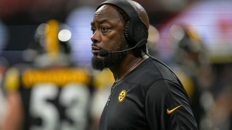 Pittsburgh Steelers head coach Mike Tomlin looks from the sideline during the second half of a preseason NFL football game against the Atlanta Falcons, Thursday, Aug. 24, 2023, in Atlanta.