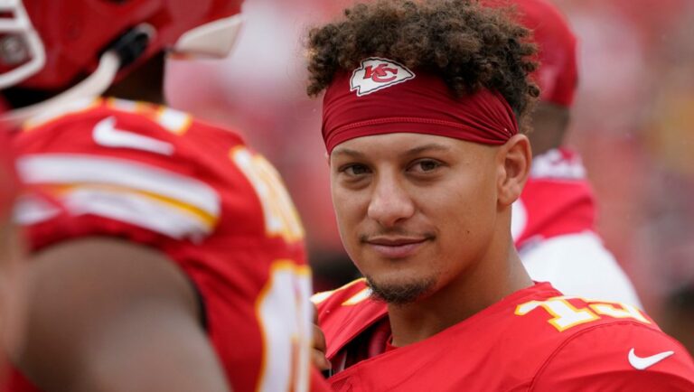Kansas City Chiefs quarterback Patrick Mahomes (15) during an NFL preseason football game against the Cleveland Browns Saturday, Aug. 26, 2023, in Kansas City, Mo.