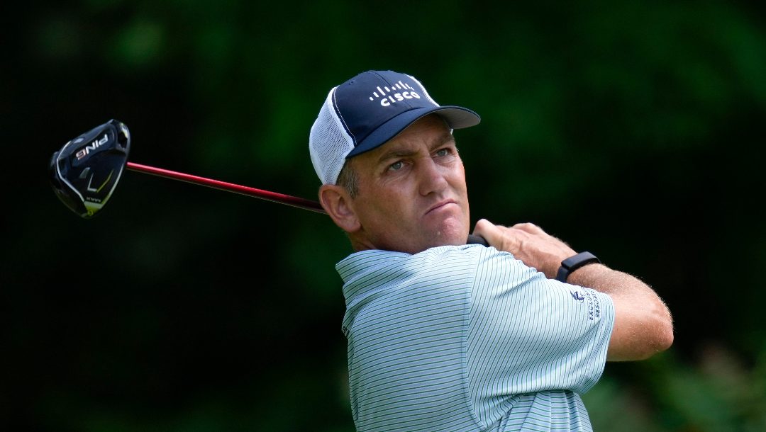 Brendon Todd hits on the second tee during the third round of the John Deere Classic golf tournament, Saturday, July 8, 2023, at TPC Deere Run in Silvis, Ill.