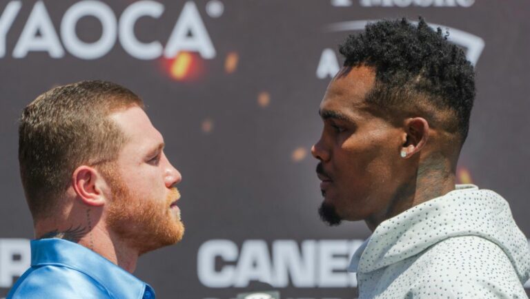 Undisputed super middleweight world champion Canelo Álvarez, left, of Mexico, and undisputed junior middleweight world champion Jermell Charlo.