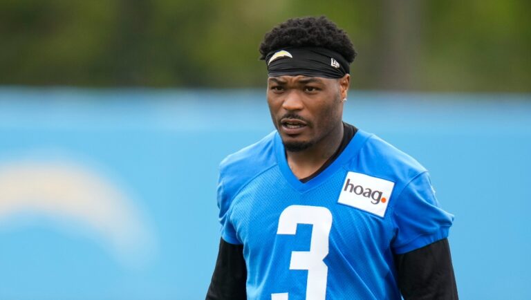 Los Angeles Chargers safety Derwin James Jr. (3) leaves the field after the NFL football team's camp Wednesday, May 31, 2023, in Costa Mesa, Calif. (AP Photo/Jae C. Hong)
