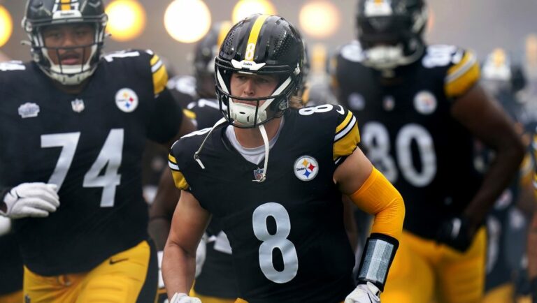 Pittsburgh Steelers quarterback Kenny Pickett enters the field before an NFL football game against the San Francisco 49ers Sunday, Sept. 10, 2023.