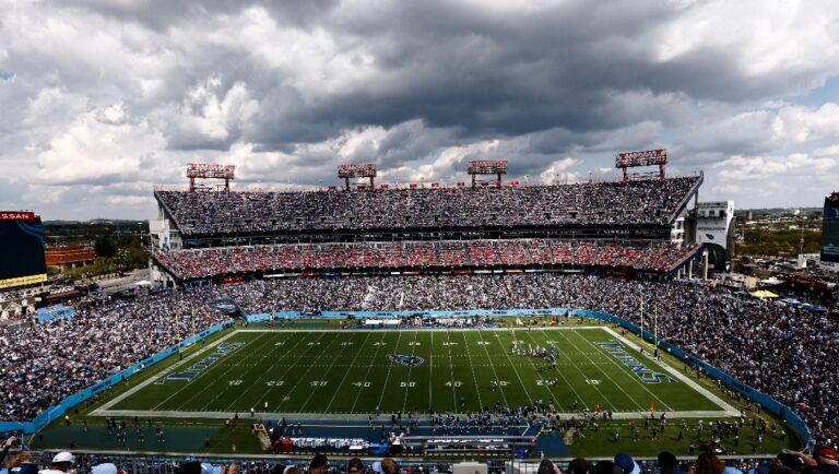 A general overall interior view of Nissan Stadium during the game between the Tennessee Titans and Las Vegas Raiders, Sunday, Sept. 25, 2022, in Nashville, Tenn. (AP Photo/Wade Payne)