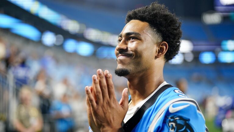 Carolina Panthers quarterback Bryce Young after a preseason game against the Detroit Lions, Friday, Aug. 25, 2023, in Charlotte, North Carolina.