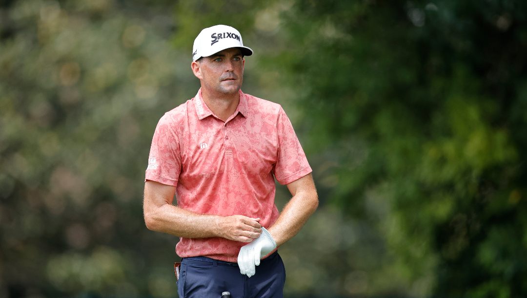 Keegan Bradley prepares to tee off on the second hole during the first round of the Tour Championship golf tournament at East Lake Golf Club, Thursday, Aug. 24, 2023, in Atlanta.