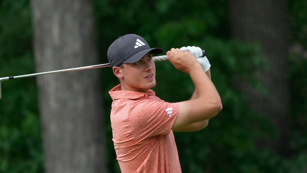 Ludvig Aberg of Sweden drives during the second round of the Rocket Mortgage Classic golf tournament at Detroit Country Club, Friday, June 30, 2023, in Detroit.