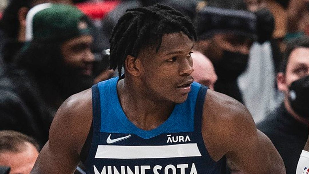 Anthony Edwards of the Minnesota Timberwolves during an NBA game against the Washington Wizards in December 2021.