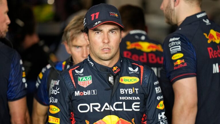 Red Bull driver Sergio Perez of Mexico walks away after he finished the qualifying session ahead of the Qatar Formula One Grand Prix at the Lusail International Circuit in Lusail, Qatar, Friday, Oct. 6, 2023.