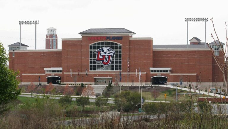 Liberty University's football stadium is empty as students were welcomed back to the university's campus, March 24, 2020, in Lynchburg, Va. Liberty University failed to warn its Virginia campus community about safety threats, including from individuals accused of sexual violence, according to a Washington Post report published on Tuesday, Oct. 3, 2023.