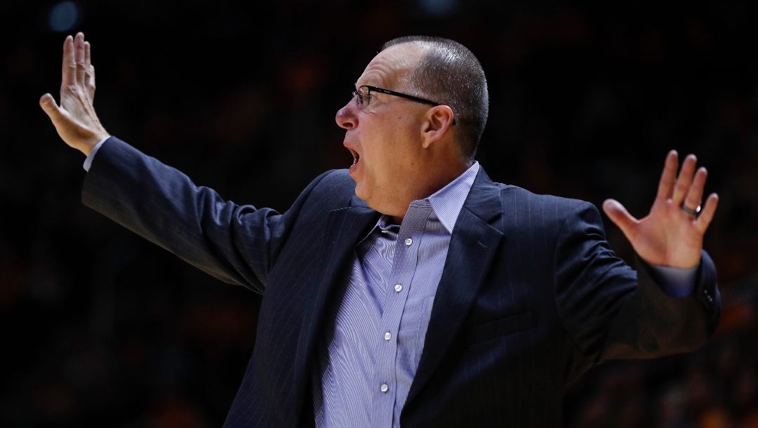 Jacksonville State head coach Ray Harper yells to his players during the second half of an NCAA college basketball game against Tennessee, Saturday, Dec. 21, 2019, in Knoxville, Tenn. Tennessee won 75-53.