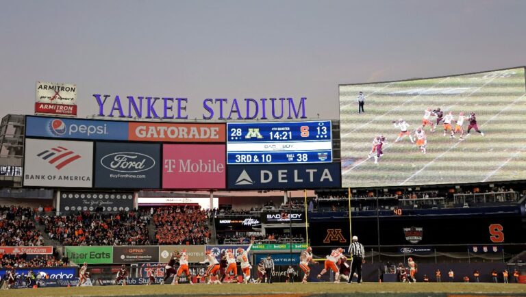 Syracuse quarterback Garrett Shrader (6) passes against Minnesota during the second half of the Pinstripe Bowl NCAA college football game Thursday, Dec. 29, 2022, in New York.