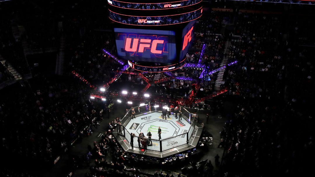 The view from upper level at TD Garden for a mixed martial arts bout, Friday, Oct. 18, 2019, at UFC Fight Night in Boston.