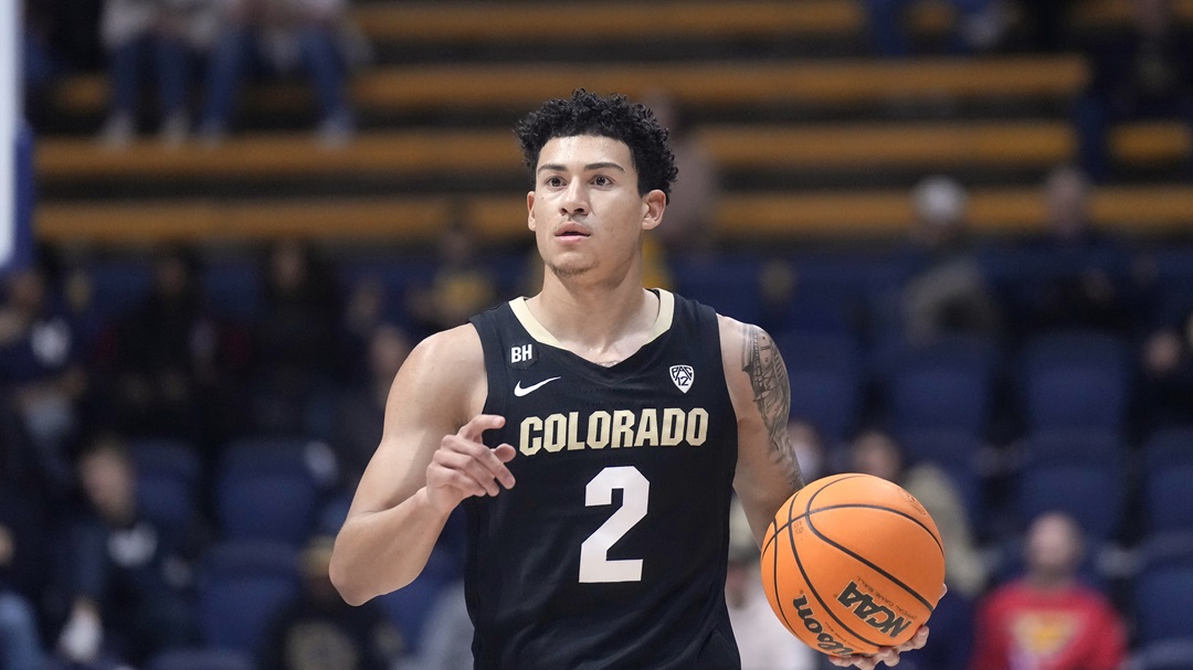 Colorado guard KJ Simpson during an NCAA college basketball game against California in Berkeley, Calif., Wednesday, Jan. 10, 2024.