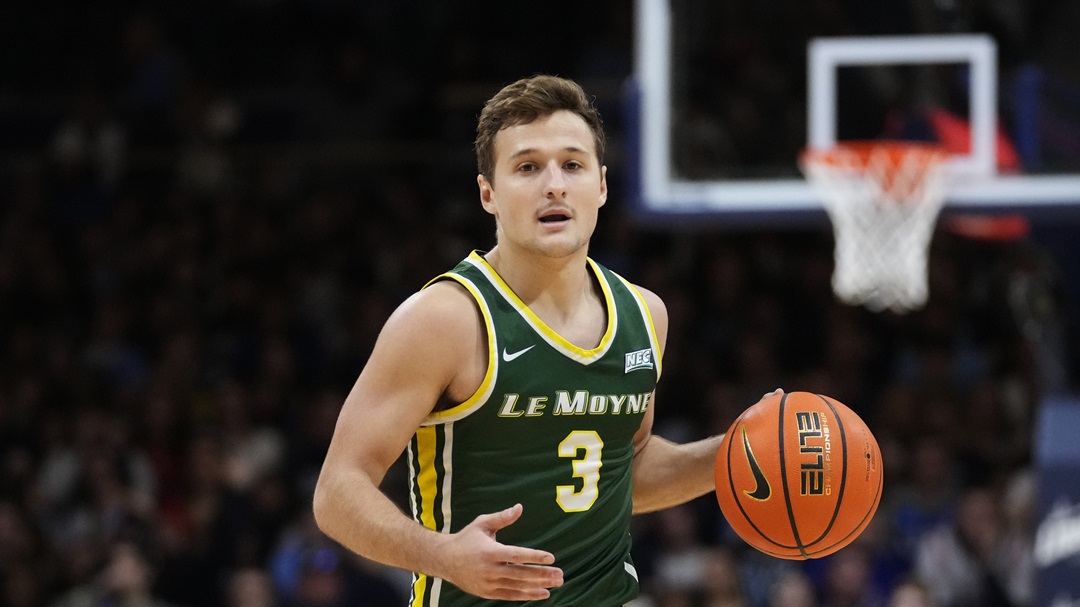 Le Moyne's Mike DePersia plays during an NCAA college basketball game, Friday, Nov. 10, 2023, in Villanova, Pa.