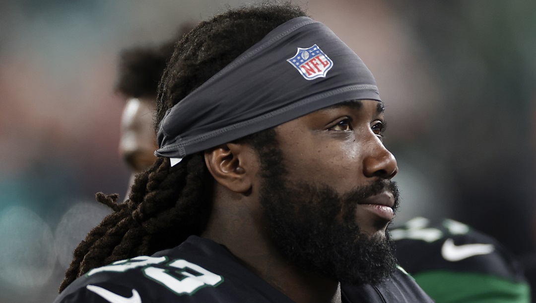 New York Jets running back Dalvin Cook (33) during the first half of an NFL football game against the Miami Dolphins, Friday, Nov. 24, 2023, in East Rutherford, N.J.