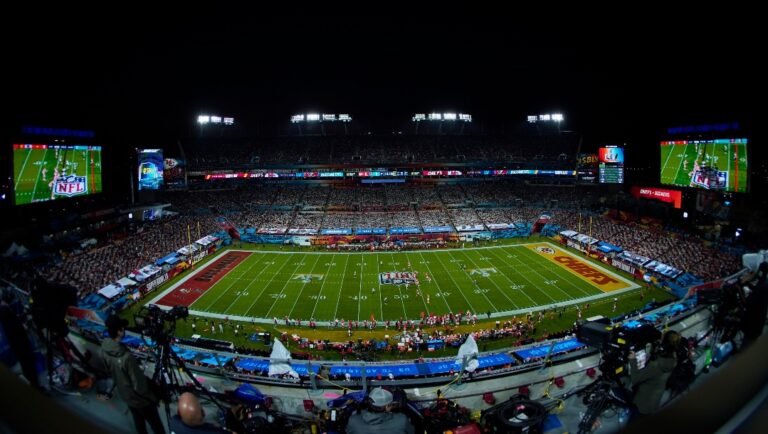 The Kansas City Chiefs play the Tampa Bay Buccaneers during the first half of the NFL Super Bowl 55 football game Sunday, Feb. 7, 2021, in Tampa, Fla. (AP Photo/Charlie Riedel)