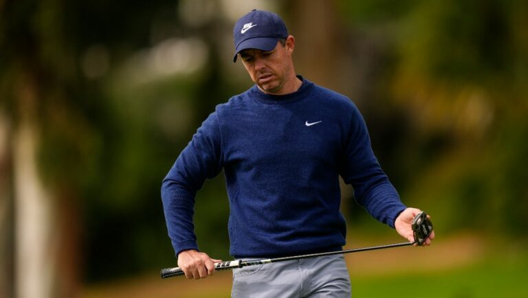 Rory McIlroy, of Northern Ireland, waits to putt on the ninth green during the final round of the Genesis Invitational golf tournament at Riviera Country Club, Sunday, Feb. 18, 2024, in the Pacific Palisades area of, Los Angeles.