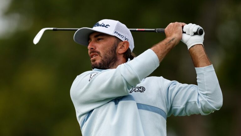 Max Homa hits from the first hole during the final round of the Genesis Invitational golf tournament at Riviera Country Club, Sunday, Feb. 18, 2024, in the Pacific Palisades area of, Los Angeles.