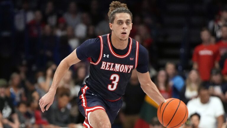 Belmont guard Keishawn Davidson (3) during the first half of an NCAA college basketball game against Arizona Friday, Nov. 17, 2023, in Tucson, Ariz.