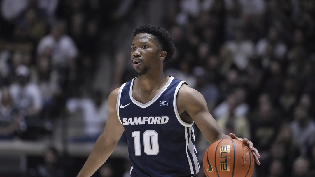 Samford guard Garrett Hicks (10) plays against Purdue during the first half of an NCAA college basketball game in West Lafayette, Ind., Monday, Nov. 6, 2023.