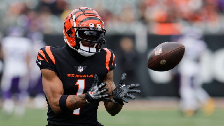 Cincinnati Bengals receiver Ja'Marr Chase plays against the Minnesota Vikings during an NFL football game Saturday, Dec. 16, 2023, in Cincinnati. (AP Photo/Jay LaPrete)
