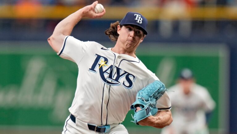 Tampa Bay Rays pitcher Ryan Pepiot delivers to the San Francisco Giants during the first inning of a baseball game Saturday, April 13, 2024, in St. Petersburg, Fla.